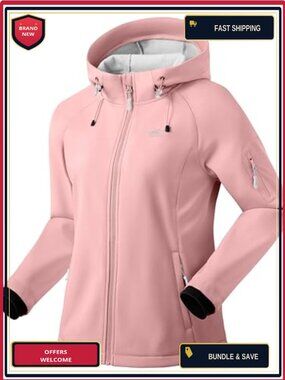 Women's Fleece Lined Softshell Jacket Windproof Waterproof Hooded 6 Pockets